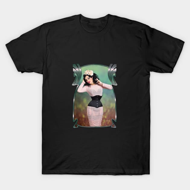 Burlesque dancer Xarah photography in Art Nouveau frame - Pinup T-Shirt by designsbyxarah